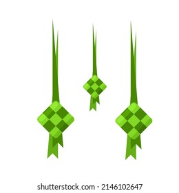 Ketupat aislado en el fondo blanco. Ketupat es arroz envuelto en hojas de coco jóvenes tejidas, como una plantilla o icono de Eid, ilustración vectorial.