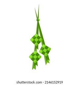 Ketupat isolated on white background. Ketupat is rice wrapped in woven young coconut leaves, as a template or Eid icon, vector illustration.