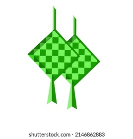 Ketupat isolated on white background. Ketupat is rice wrapped in woven young coconut leaves, as a template or Eid icon, vector illustration.