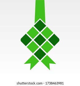 Ketupat, kupat or tipat is a type of dumpling made from rice packed inside a diamond-shaped container of woven palm leaf pouch. Vector illustration icon.  Traditional food