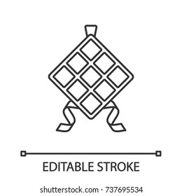 Ketupat linear icon. Thin line illustration. Rice in palm leaf. Contour symbol. Vector isolated outline drawing. Editable stroke