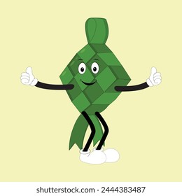 Ketupat mascot character illustration in vintage style with arms and legs with a variety of emotions and actions, great resource for icon, symbol, logo, sticker,banner. Eps 10