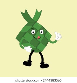 Ketupat mascot character illustration in vintage style with arms and legs with a variety of emotions and actions, great resource for icon, symbol, logo, sticker,banner. Eps 10