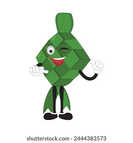 Ketupat mascot character illustration in vintage style with arms and legs with a variety of emotions and actions, great resource for icon, symbol, logo, sticker,banner. Eps 10