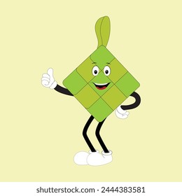 Ketupat mascot character illustration in vintage style with arms and legs with a variety of emotions and actions, great resource for icon, symbol, logo, sticker,banner. Eps 10