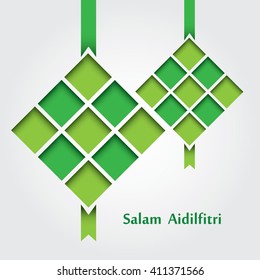 Ketupat Paper Graphics. Salam Aidilfitri means celebration day.