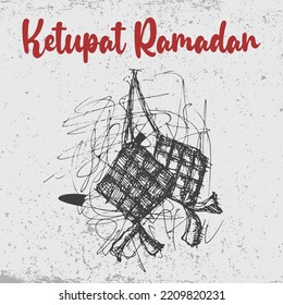 Ketupat Ramadan hand drawing sketch chaotic lines doodle