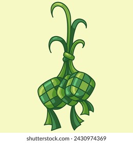 Ketupat rice dumpling asian traditional food illustration in vector hand drawn style for Eid Al-Fitr