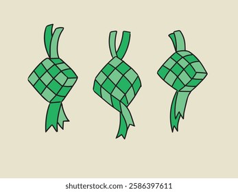 Ketupat rice dumpling asian traditional food illustration in vector hand drawn style 