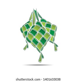 ketupat rice dumpling food illustration, islamic greeting, eid al fitr celebration food, ramadan food symbol