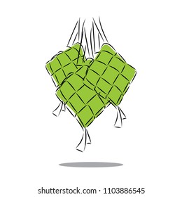 ketupat rice dumpling food vector, islamic greeting, eid mubarak traditional food, ramadan food vector template ready for use