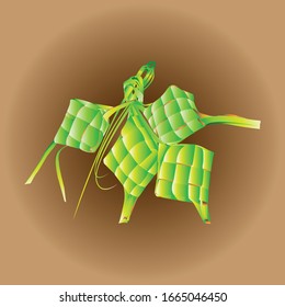 Ketupat (Reisknödel) auf braunem Hintergrund, Vektorillustration