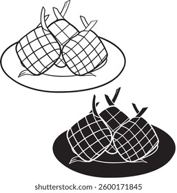 Ketupat rice icon, ketupat logo vector black and white color for Eid Al-Fitr, illustration drawn on white background.