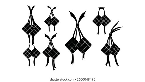 Ketupat Silhouette Vector Icon Set – Eid, Ramadan, and Islamic Tradition Symbols