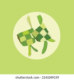 Ketupat Vector Icon flat Illustration. Ramadan Food Icon Concept Vector. Ramadan green ketupat. Ketupat is a Javanese rice cake packed inside a diamond-shaped container of woven palm leaf pouch. 