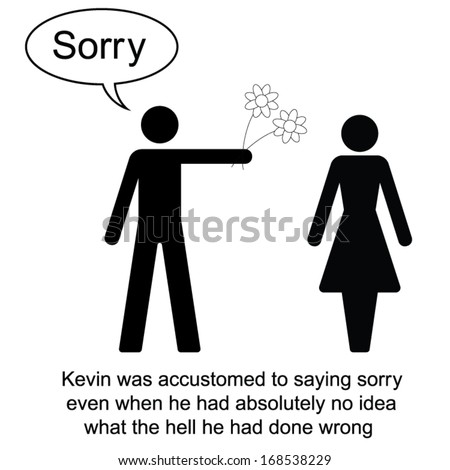 Kevin was always apologizing cartoon isolated on white background 