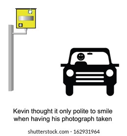 Kevin always smiled when having his photo taken cartoon isolated on white background 