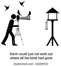 Kevin could not understand where the birds had gone cartoon isolated on white background 
