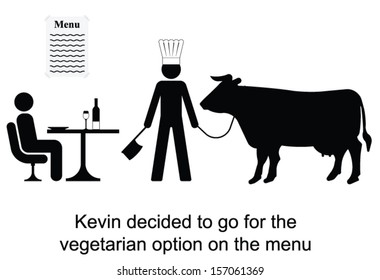 Kevin decided to opt for the vegetarian menu cartoon isolated on white background 