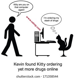 Kevin found Kitty ordering drugs cartoon isolated on white background 