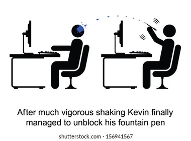 Kevin managed to unblock his fountain pen cartoon isolated on white background 