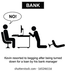 Kevin resorted to begging for a loan cartoon isolated on white background 