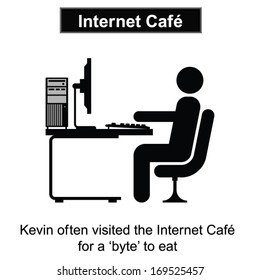 Kevin visits the Internet Cafe cartoon isolated on white background 