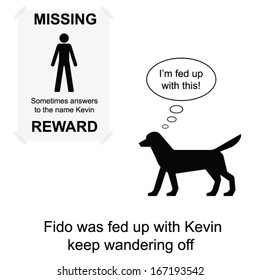 Kevin went missing again cartoon isolated on white background 
