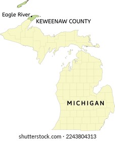 Keweenaw County and census-designated place of Eagle River location on Michigan state map