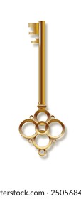 Key 3d realistic golden old vintage. Old luxury escape room keys. Vector