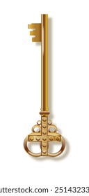 Key 3d realistisch golden alt vintage. Alte luxuriöse Fluchtraumschlüssel. Vektorgrafik