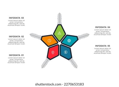 Key with 5 elements, infographic template for web, business, presentations, vector illustration. Business data visualization.
