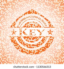 Key abstract emblem, orange mosaic background