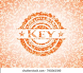 Key abstract orange mosaic emblem with background