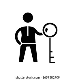Icono negro de ventaja de clave, ilustración conceptual, símbolo plano vectorial, signo de glifo.