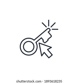Key and arrow pointer. The right key. Vector linear illustration isolated on white background.