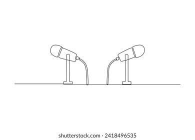 key attributes in a podcast. one line drawing. concept of podcast recording, radio interviews, online streaming