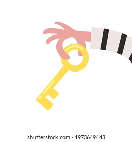 Key and Bandit hand vector. Gold Key  vector.