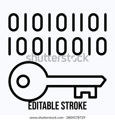 Key Binary Code Encryption Icon, Editable Stroke Icon.