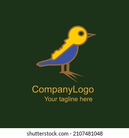 ilustración de clave y pájaro para diseño de logotipo