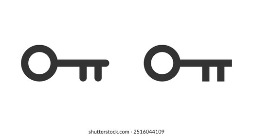 Mit einem Schlüssel versehene schwarze Illustration in 2 Variationen einzeln auf weißem Hintergrund. Vektorsymbole im flachen Stil