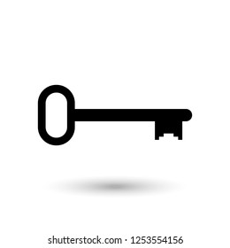 Key black icon with shadow. Vector illustration
