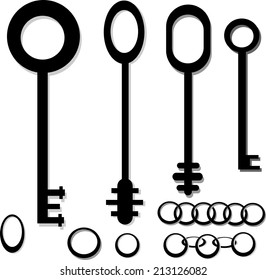 Key Black Silhouette Retro Old Antique Vector 