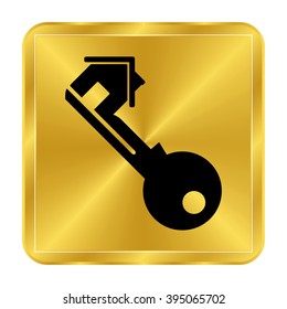 Key - black vector icon;  gold button