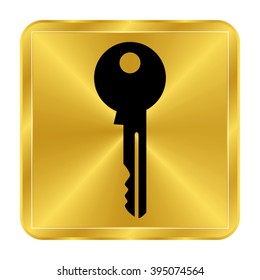 Key - black vector icon;  gold button