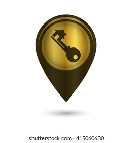 Key - black vector icon; golden  map pointer