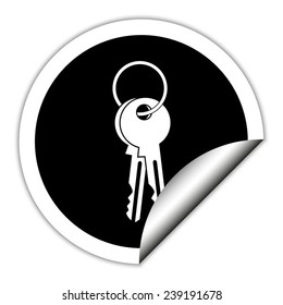  Key  - black vector icon. Round sticker.