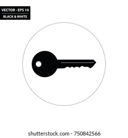 Key black and white flat icon. Vector Illustration.