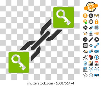 Key Blockchain icon with bonus bitcoin mining and blockchain icons. Vector illustration style is flat iconic symbols. Designed for blockchain ui toolbars.