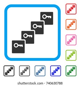 Key Blockchain icon. Flat gray pictogram symbol inside a light blue rounded frame. Black, gray, green, blue, red, orange color versions of Key Blockchain vector.